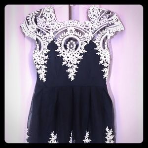 Black and White Embroidered Vintage Style Dress
